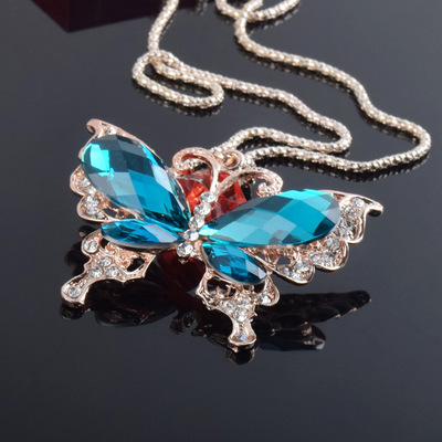 高檔毛衣鏈 電鍍藍色寶石蝴蝶，引領女士飾品批發(fā)新風尚